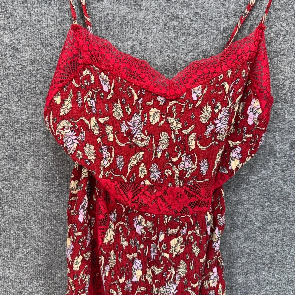 Free People Intimately Free Mini Dress Womens Medium Red Floral Lace Slip Boho